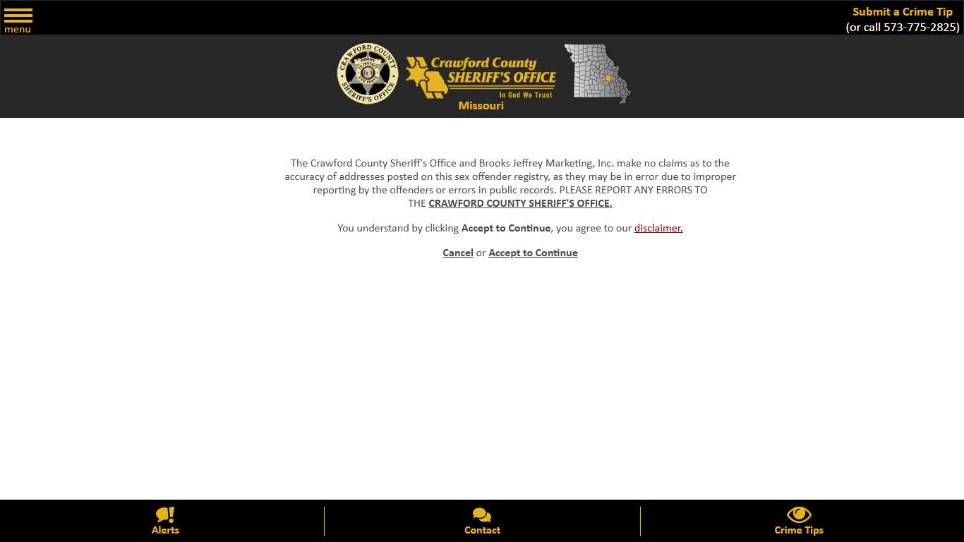 Sex Offenders Disclaimer - Crawford County Sheriff MO