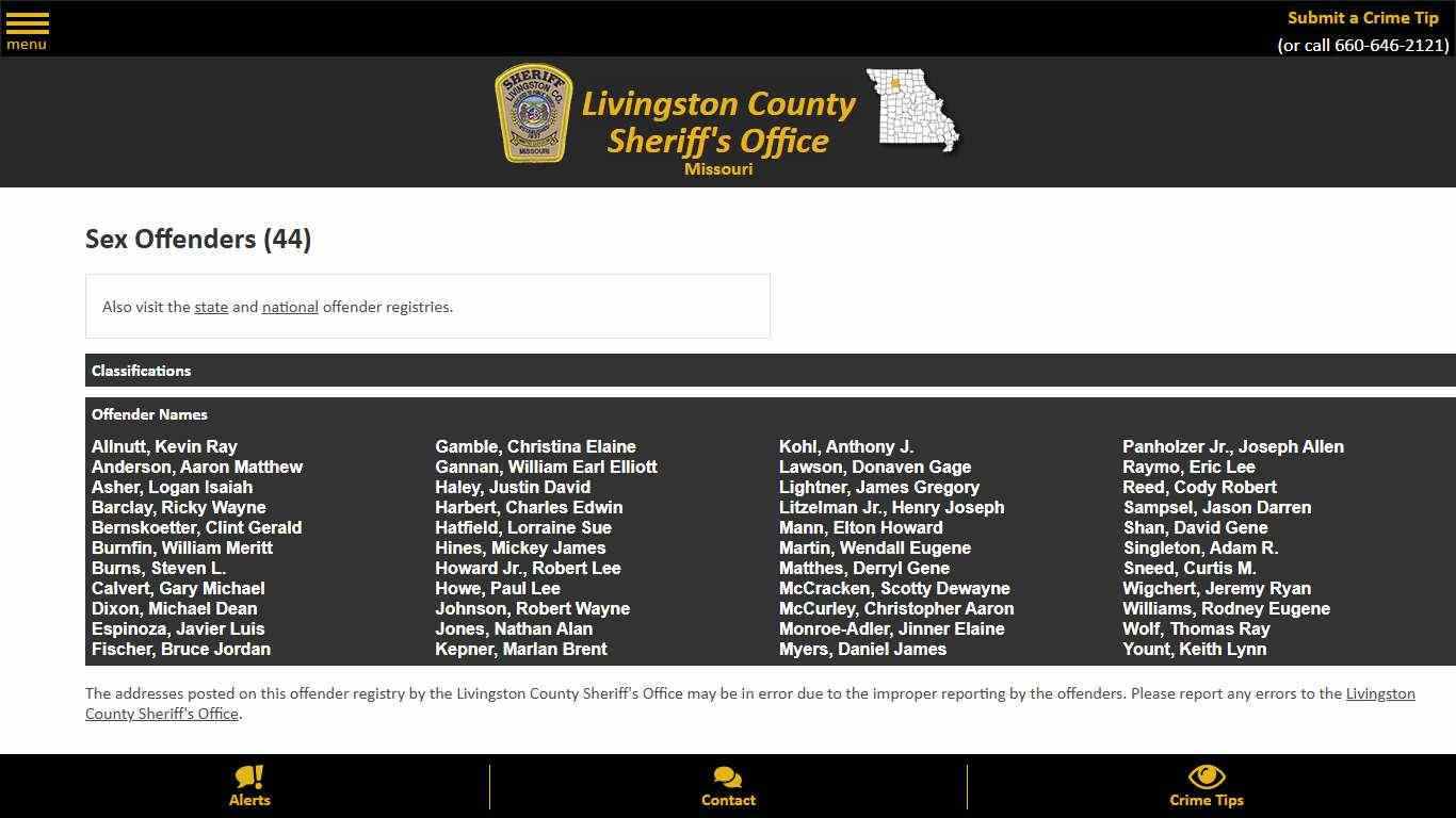 Sex Offenders List - Livingston County Missouri Sheriff